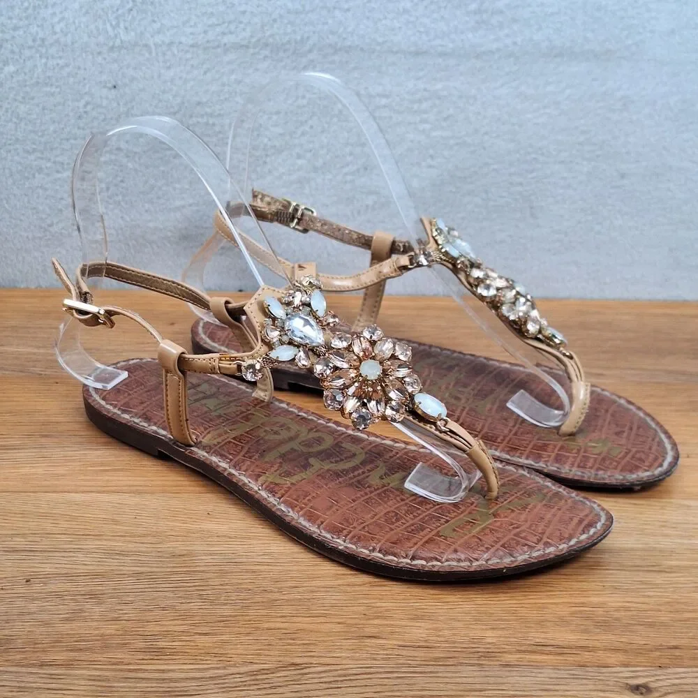 Sam Edelman Grayson Women's 7 EU 37 Gladiator Thong Sandals Brown Rhinestone